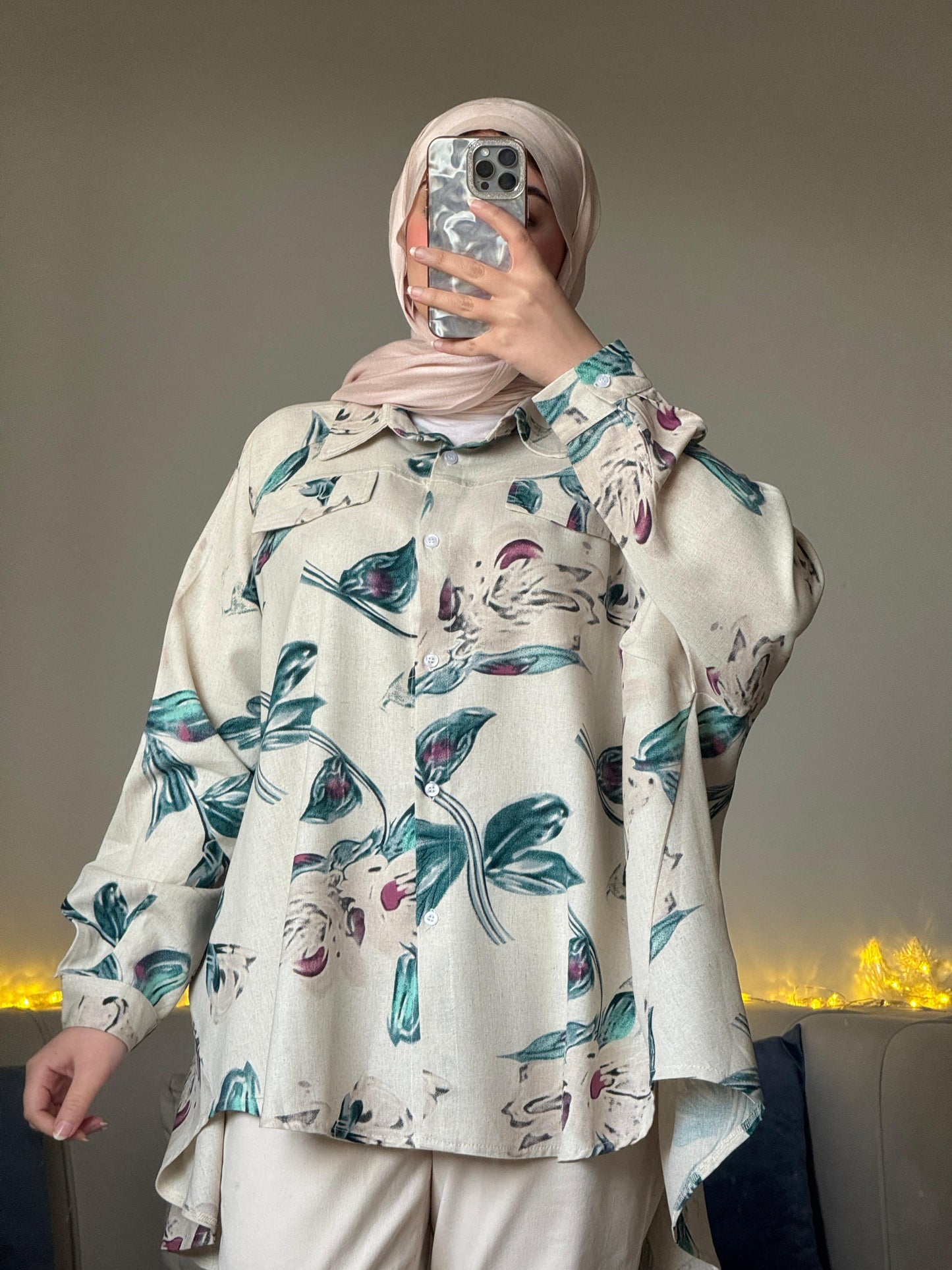 Over-size printed chmise