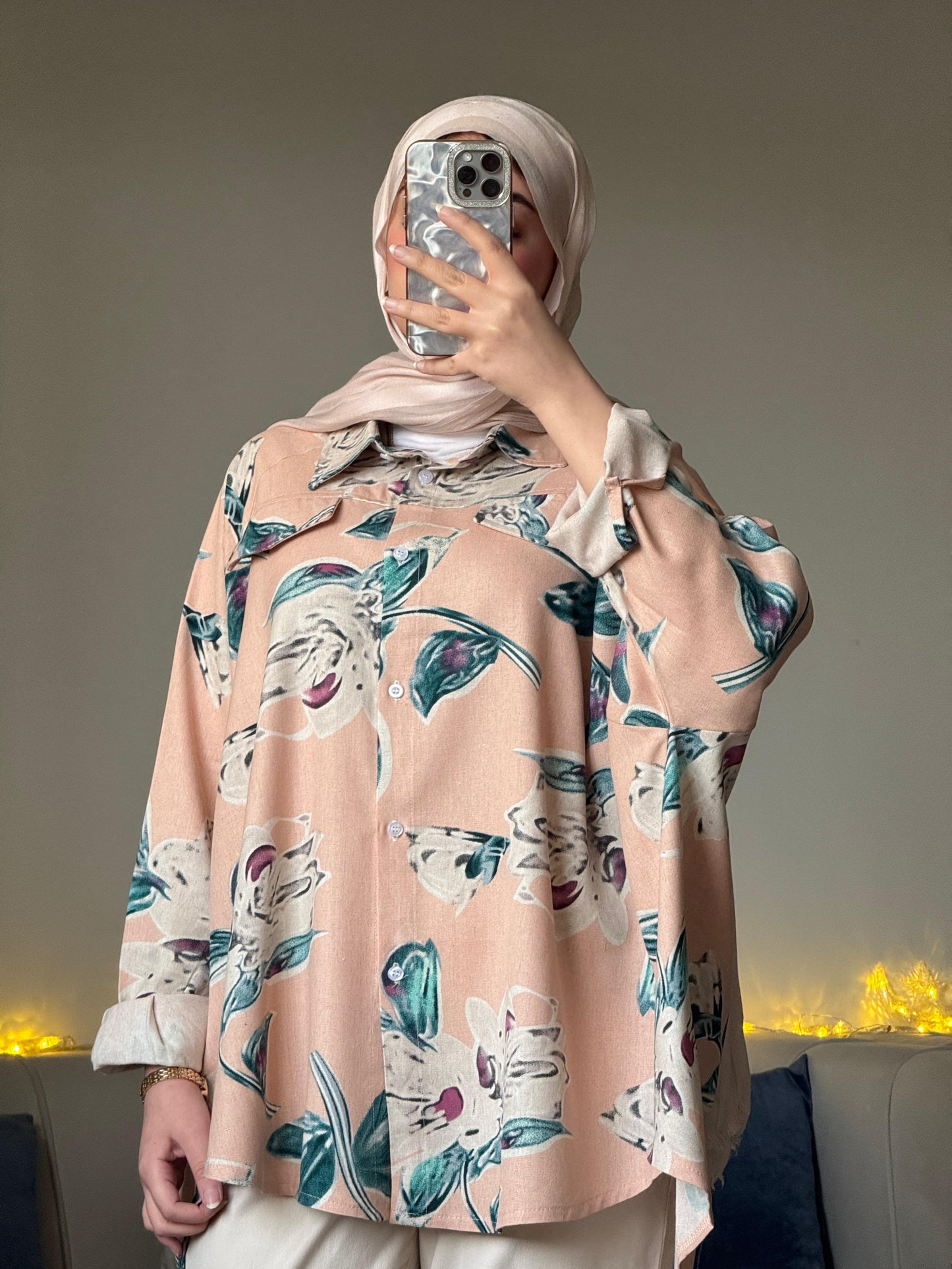 Over-size printed chmise