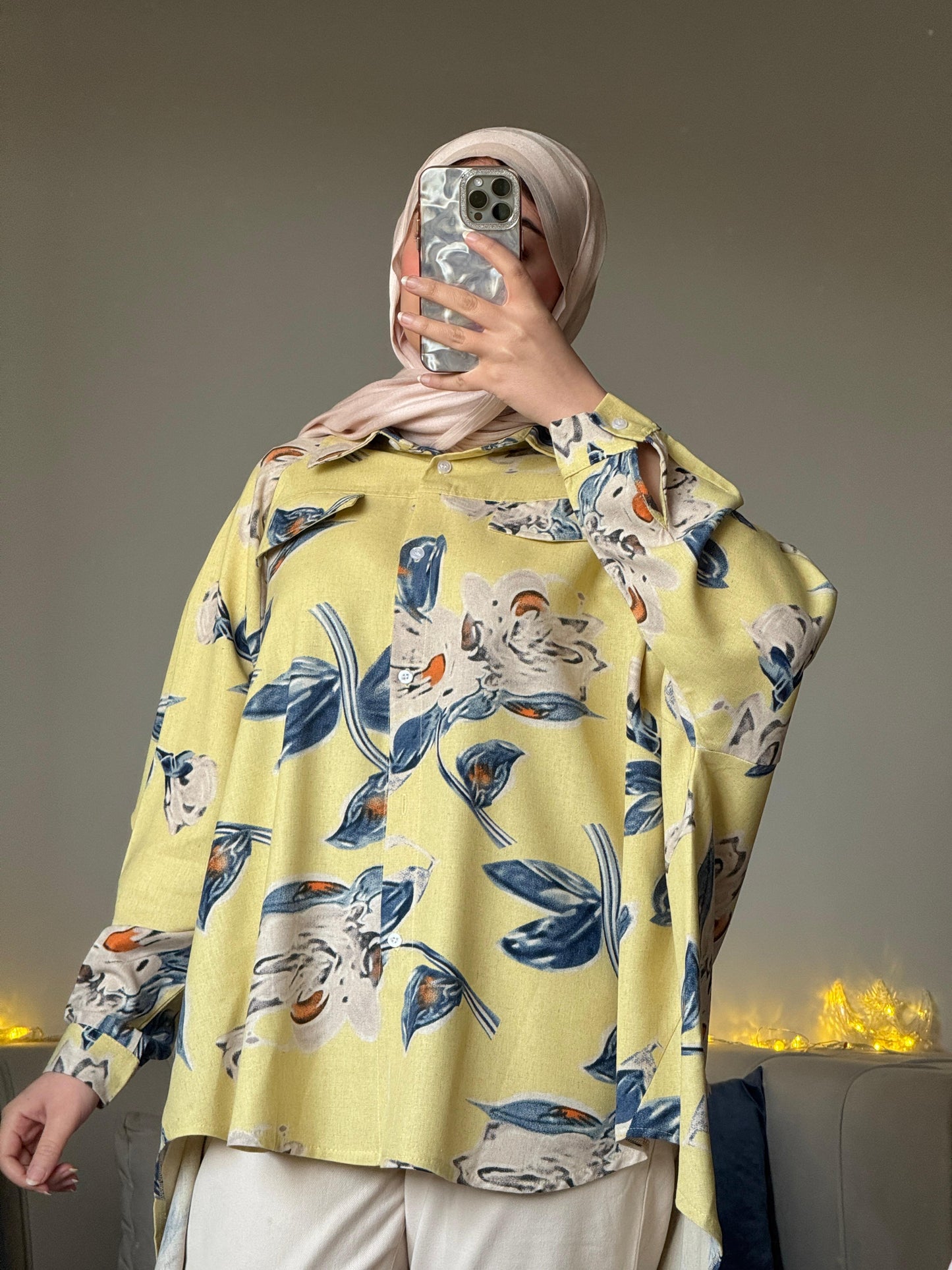 Over-size printed chmise