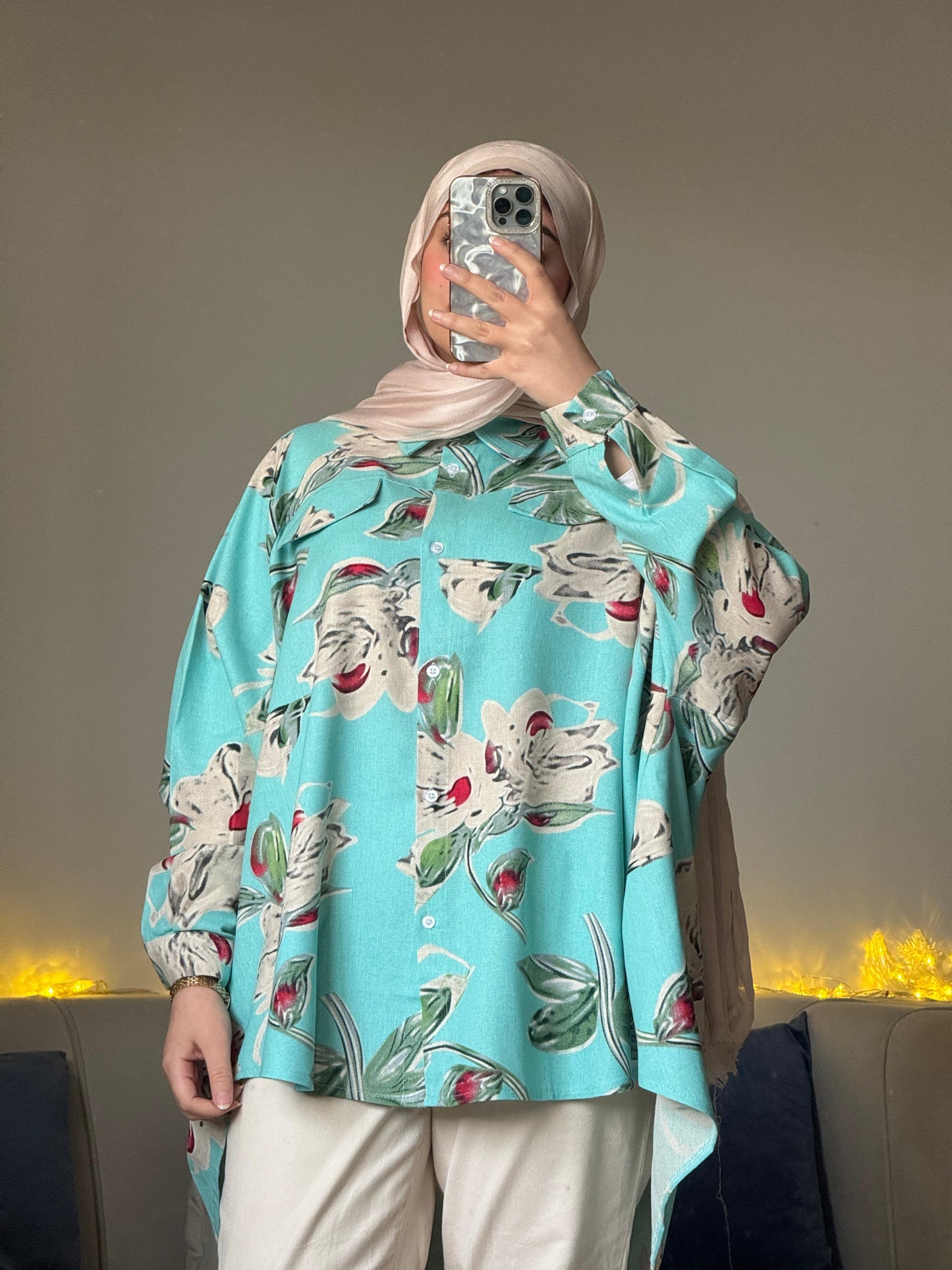 Over-size printed chmise